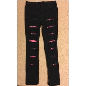 Vanilla Star Black & Pink Ripped Jeans